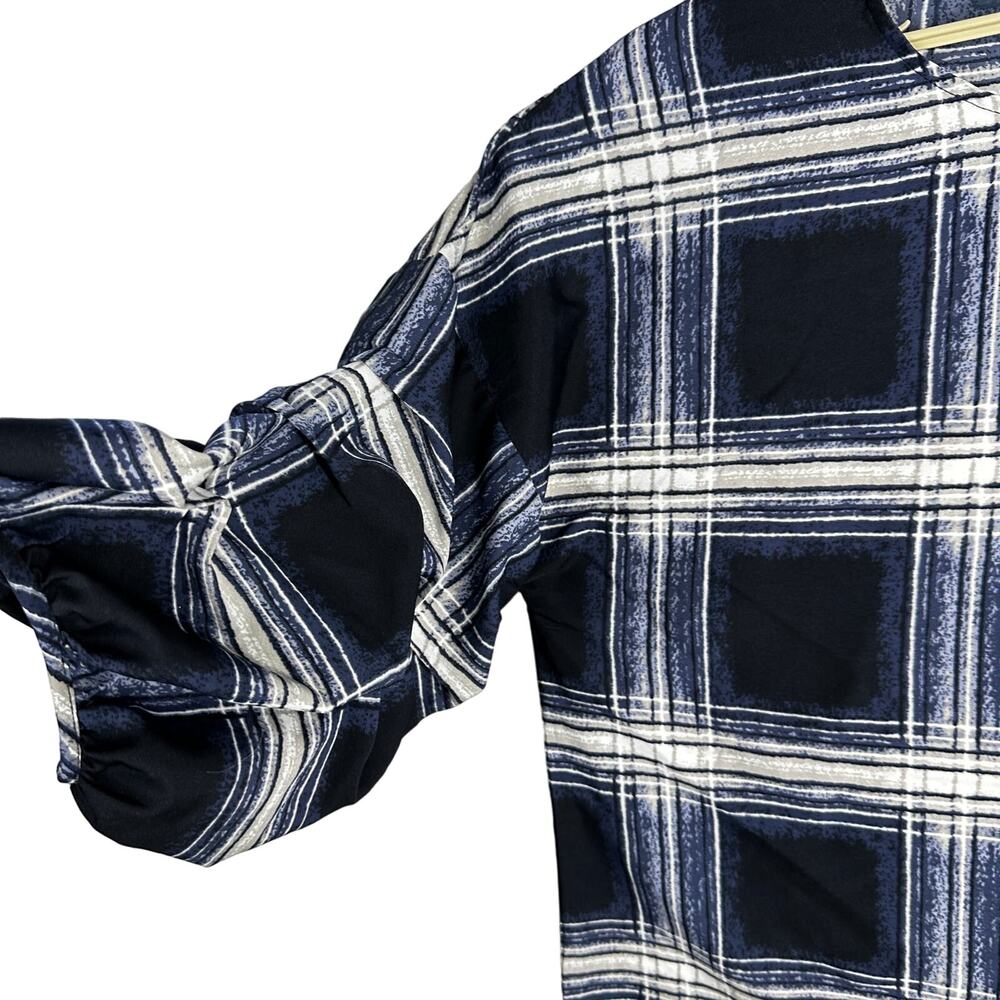 Maggie Max Boxy Top Plus 1X Blue Gray White Plaid Academia Preppy 90s Grunge - Picture 4 of 10